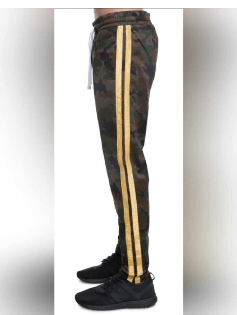 Rebel Minds Men Camouflage Track Pants Joggers With Gold Stripes Size Small NWT